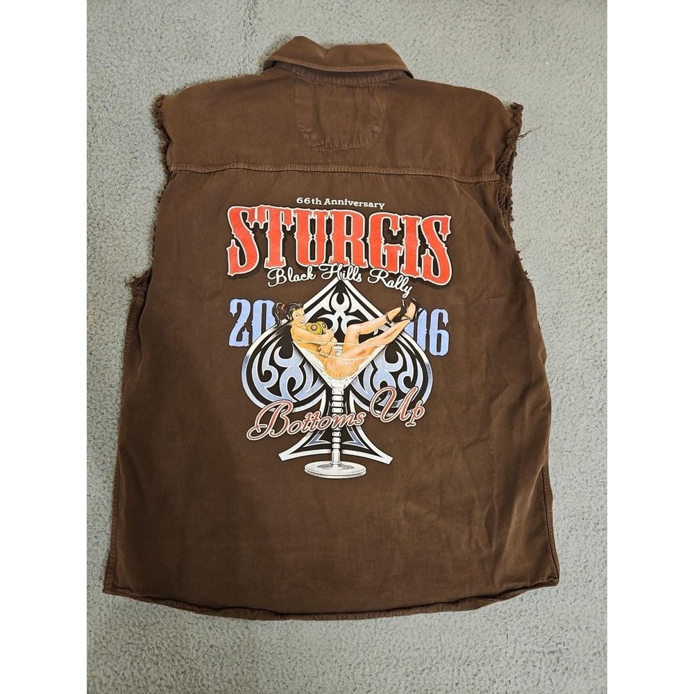 Bikers Club Vest SHIRT Mens XL Brown Sturgis‎ Hills Rally Motorcycle 2006 Frayed